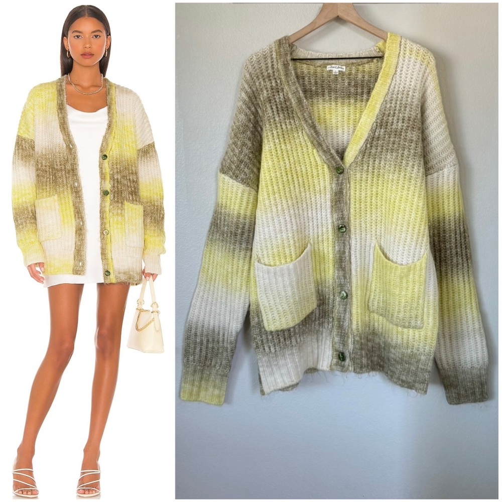 FOR LOVE & LEMONS L XL Celeste Cardigan • Fuzzy Ombre Dip Dye • Spring Yellow